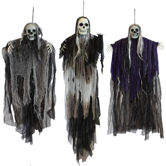 3 Pack Hanging Halloween Skeleton Ghosts Decorations Grim Reapers for Best Hall - Picture 1 of 8